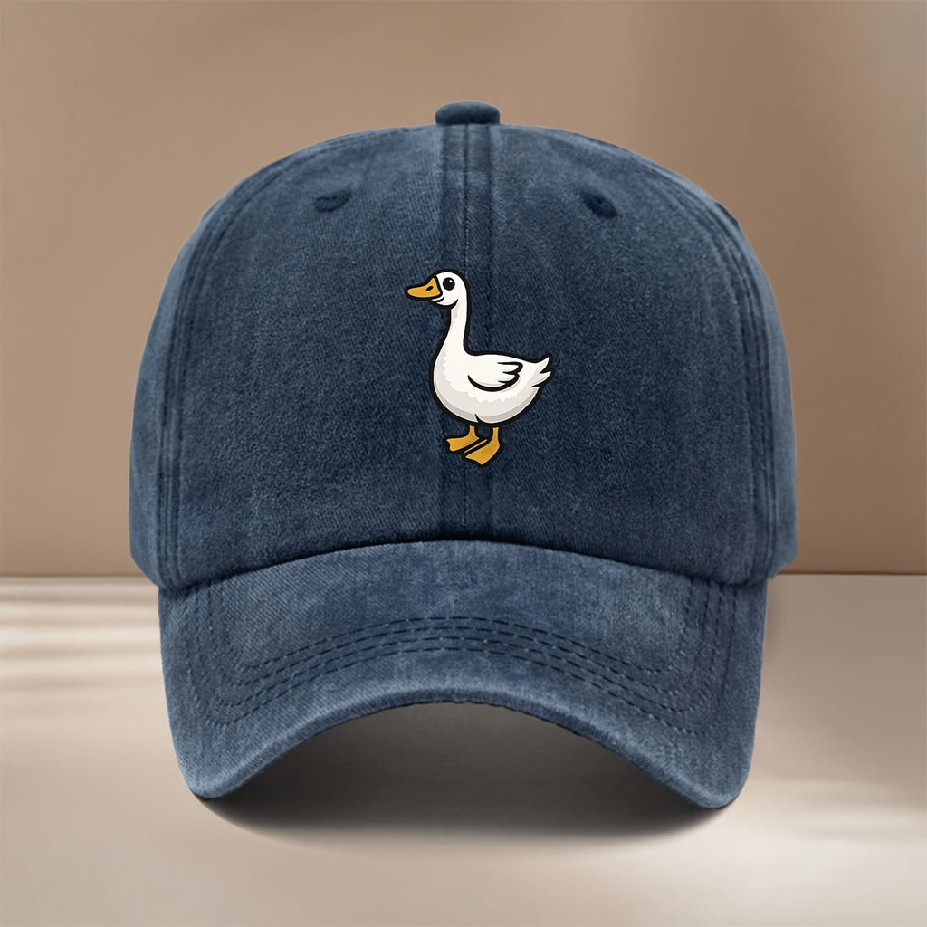 This Is a Baseball Cap Featuring a Flat Design of a Cartoon Goose, Suitable for All Seasons with an Adjustable Size. It'S a Trendy, Lightweight Duckbill Hat for Both Men And Women, Perfect for Outdoor Sports, Gatherings
