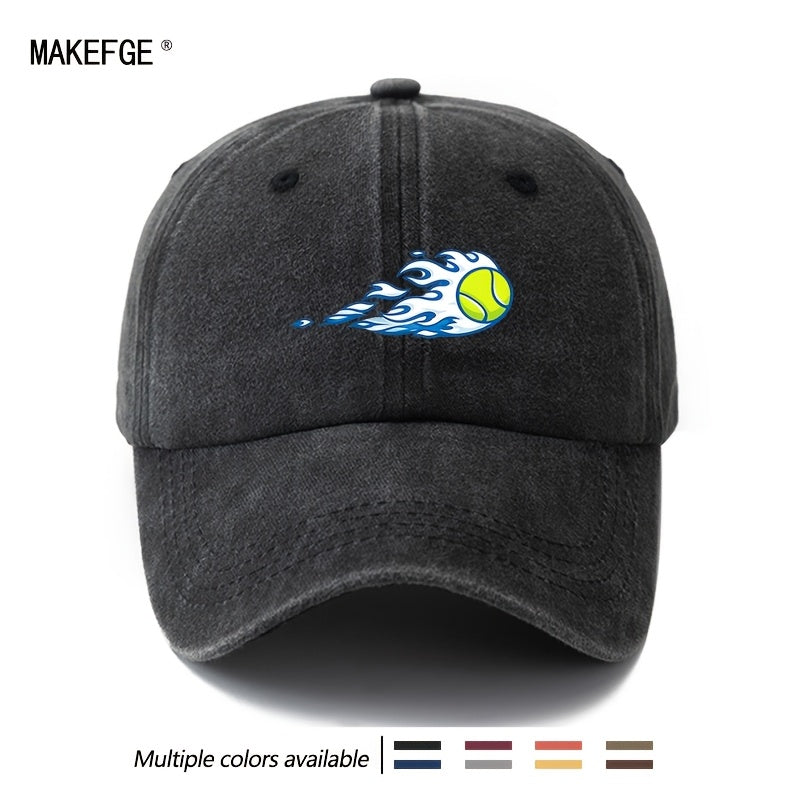 A Unisex Fashionable and Versatile Printed Flame Baseball Cap, Featuring a Classic Vintage Washed Outdoor Lightweight Curved Brim. Suitable for Casual Occasions Such as Outdoor Vacations, Travel, and Camping, as Well as Holiday Parties and Hip-hop
