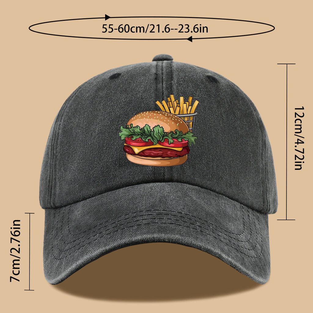 1pc Cartoon Style Food Illustration Fun Printed Full Hamburger Baseball Cap Lightweight Comfortable Breathable Sun Hat Fashion Easy Beautiful Men And Women Baseball Cap Adjustable Size Truck Driver Dad Hat Mom Beach Vacation Hat Suitable for Outdoor