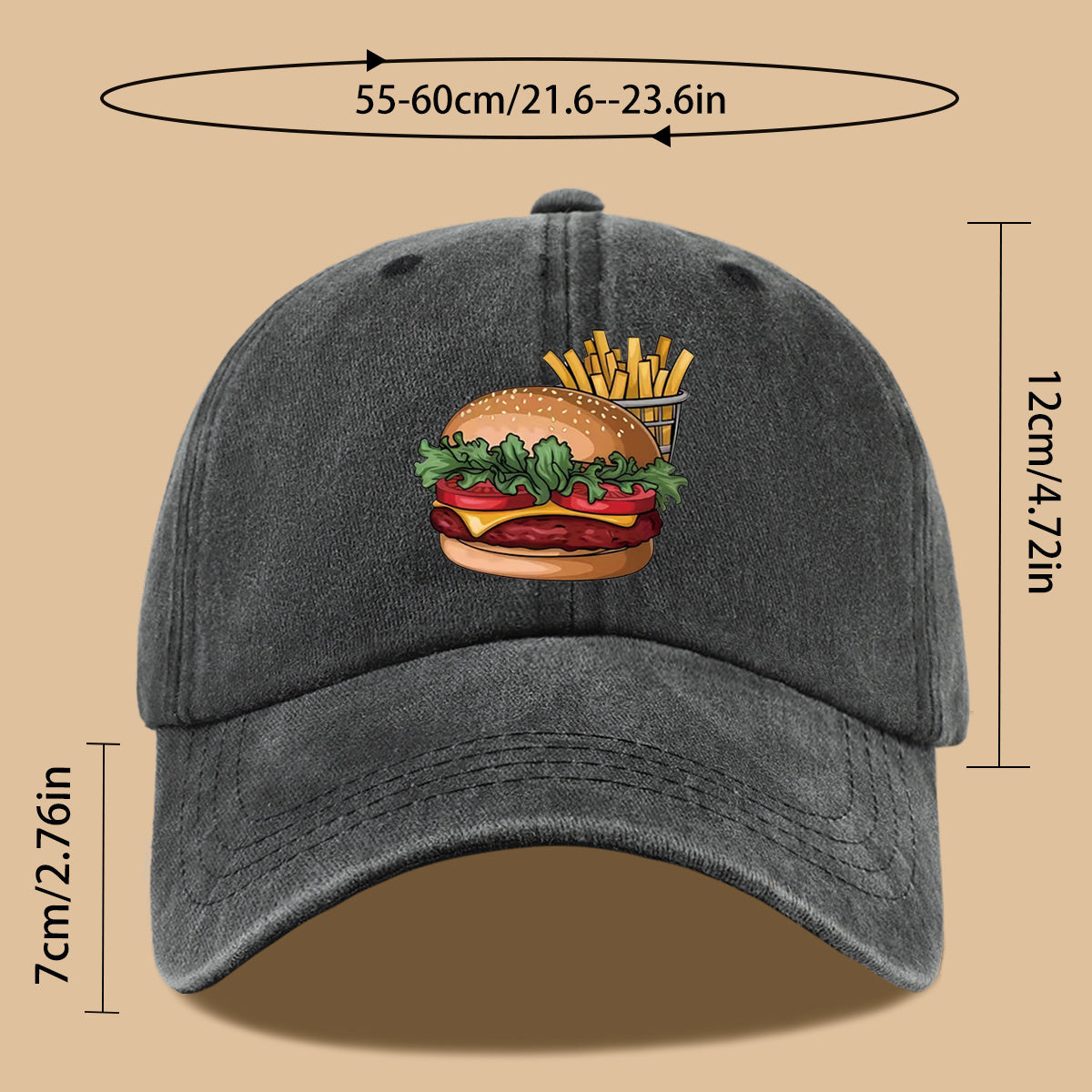 1pc Cartoon Style Food Illustration Fun Printed Full Hamburger Baseball Cap Lightweight Comfortable Breathable Sun Hat Fashion Easy Beautiful Men And Women Baseball Cap Adjustable Size Truck Driver Dad Hat Mom Beach Vacation Hat Suitable for Outdoor