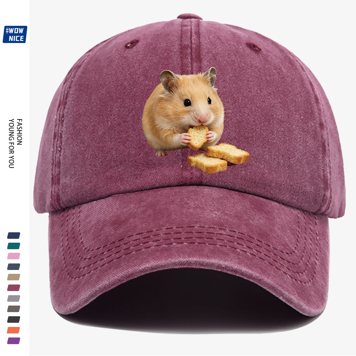 1pc Light Brown Hamster Holding Bread Slice Cute Printed Baseball Cap, Soft And Skin-Friendly Baseball Cap, Lively And Adorable Eye-Catching Men'S Women'S Baseball Cap, Adjustable Size, Casual Daily Hat, Commuting And Shopping Hat