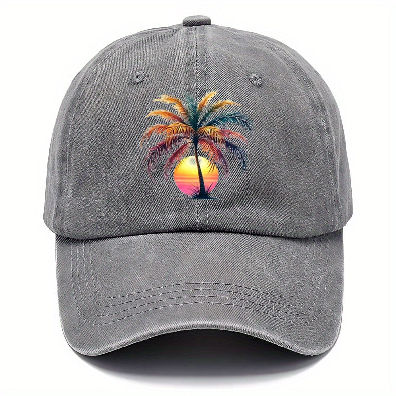 Sunset Palm Tree Print Men's Hat, Casual Men's Baseball Cap, Fashionable Men's Hat, Adjustable, Suitable for Outdoor Sports on the Beach, Designed with Graphic Prints, Multiple Styles Available