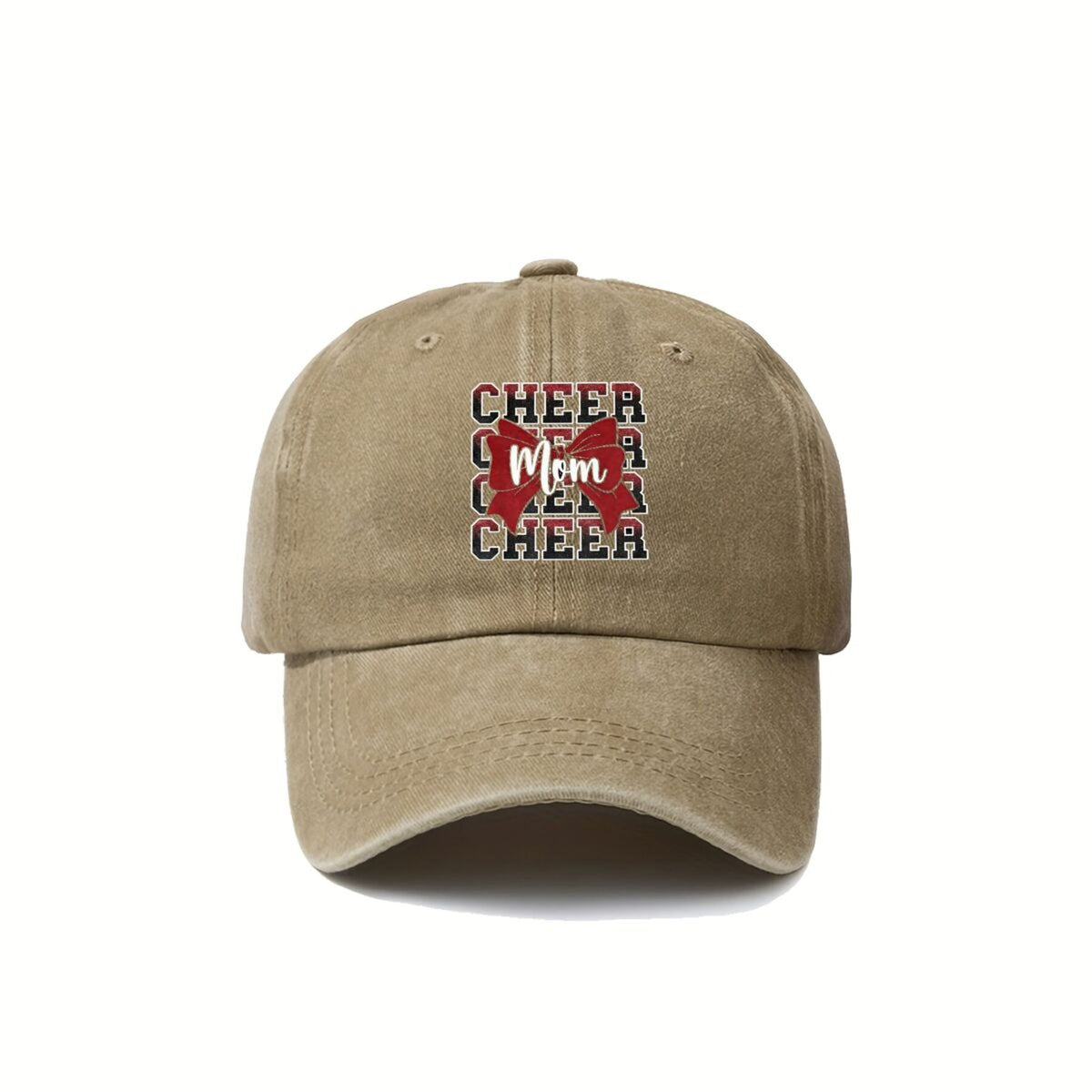 Cheer Mom Bow Squad Text American Retro Washed Distressed Printed Baseball Cap for Men and Women, Suitable for Spring and Autumn, Outdoor Sun Hat,  Trendy Hip-hop Duckbill Cap