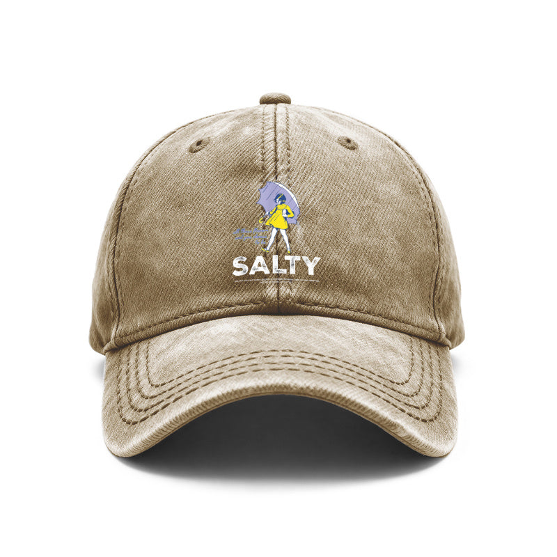 1pc Retro Distressed Unisex Baseball Hats, Salty Girl Featuring an Umbrella And Raindrop Graphic, Adjustable Fit, Ideal for Outdoor Events And Everyday Use, Perfect Gifts for Both Men And Women, Friends