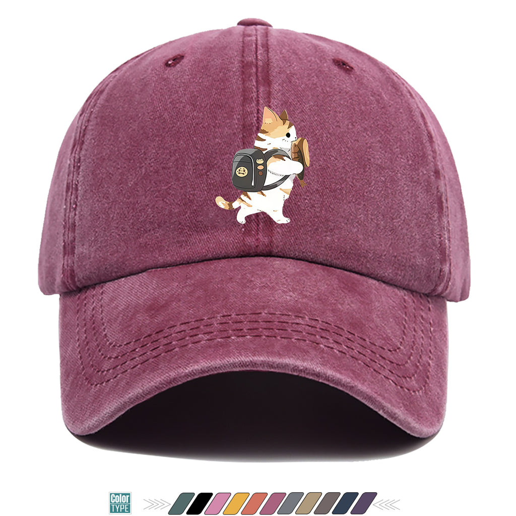1pc Cartoon Orange White Cat Back Bag Fish Dry Print Baseball Cap Cute Fun Sun Hat Fashion Casual All-Match Unisex Baseball Cap Adjustable Size Daily Hat Commute Street Style Suitable for Daily Outing Shopping Dating Walking Weekend Gatherings Comfo