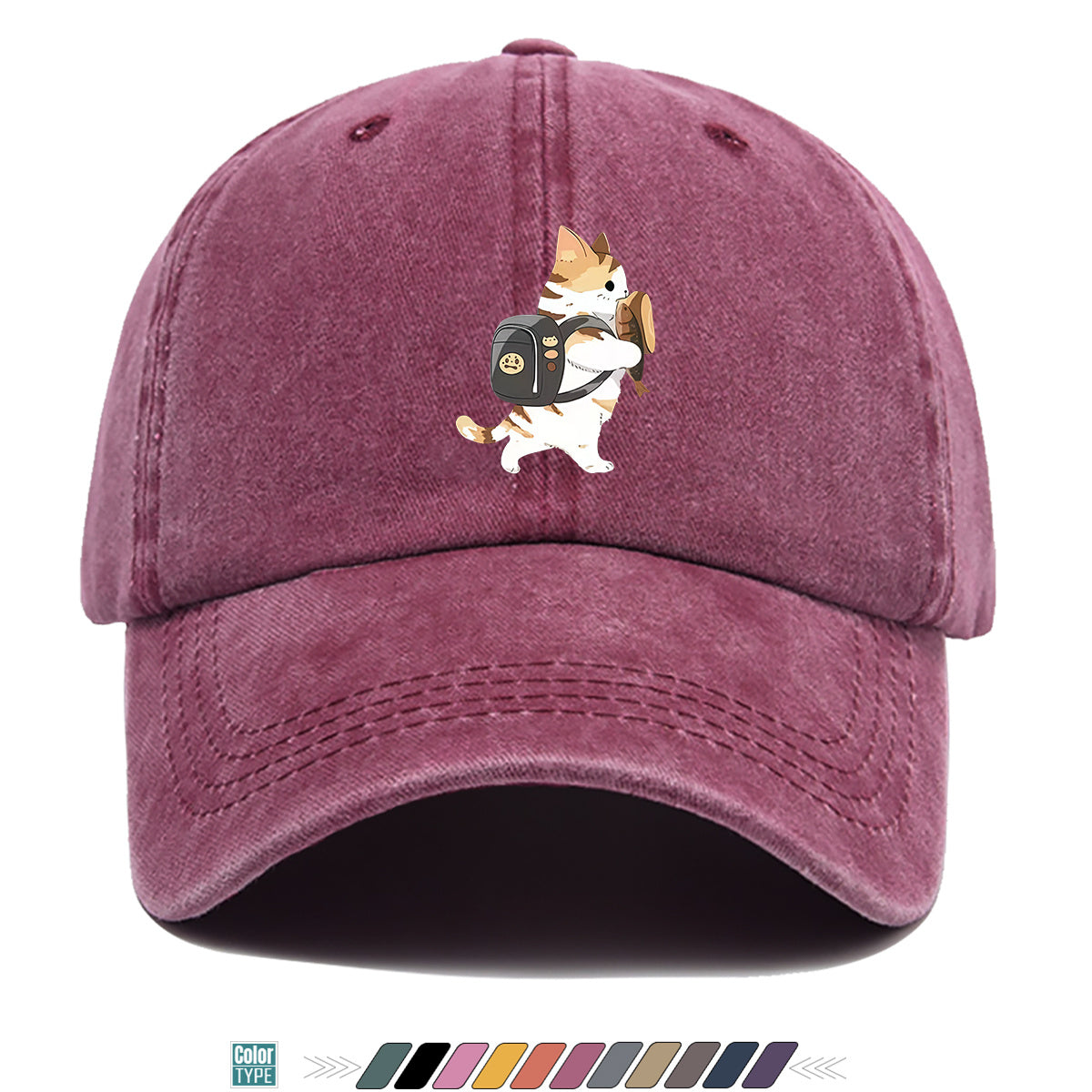 1pc Cartoon Orange White Cat Back Bag Fish Dry Print Baseball Cap Cute Fun Sun Hat Fashion Casual All-Match Unisex Baseball Cap Adjustable Size Daily Hat Commute Street Style Suitable for Daily Outing Shopping Dating Walking Weekend Gatherings Comfo