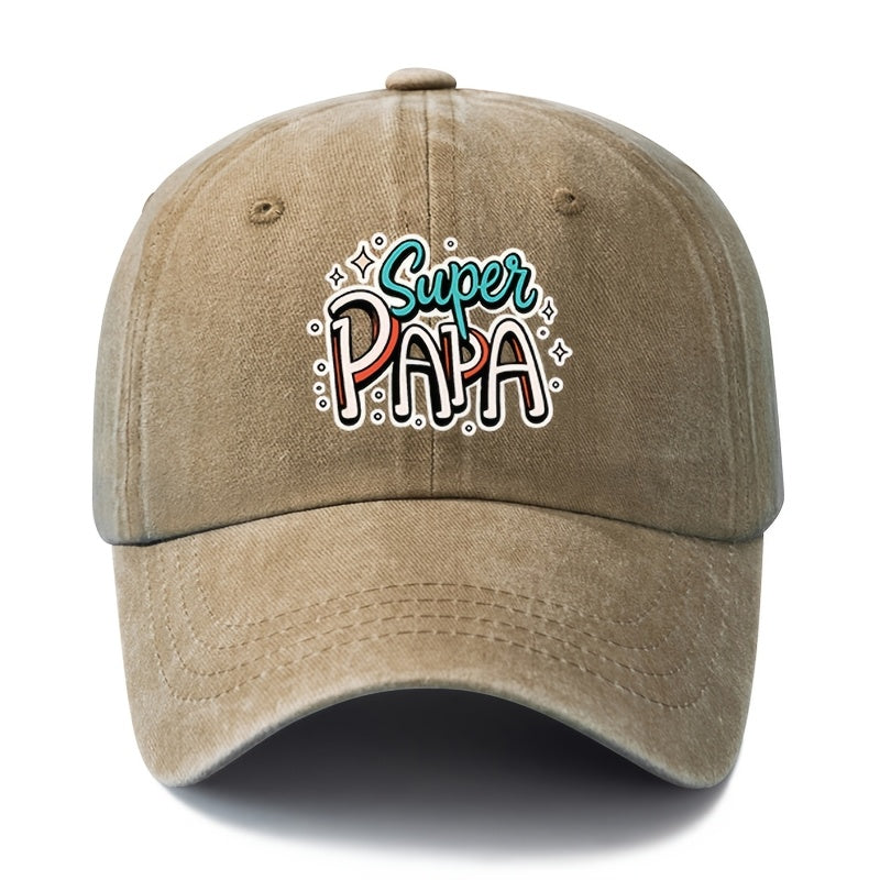 Unisex, Fashionable And Versatile Printed Supei PAPA Baseball Cap, Classic Retro Washed Outdoor Lightweight Curved Brim Cap, Suitable for Outdoor Vacations, Travel, Camping, And Other Casual Occasions, Hip-Hop Cap for Holiday Parties
