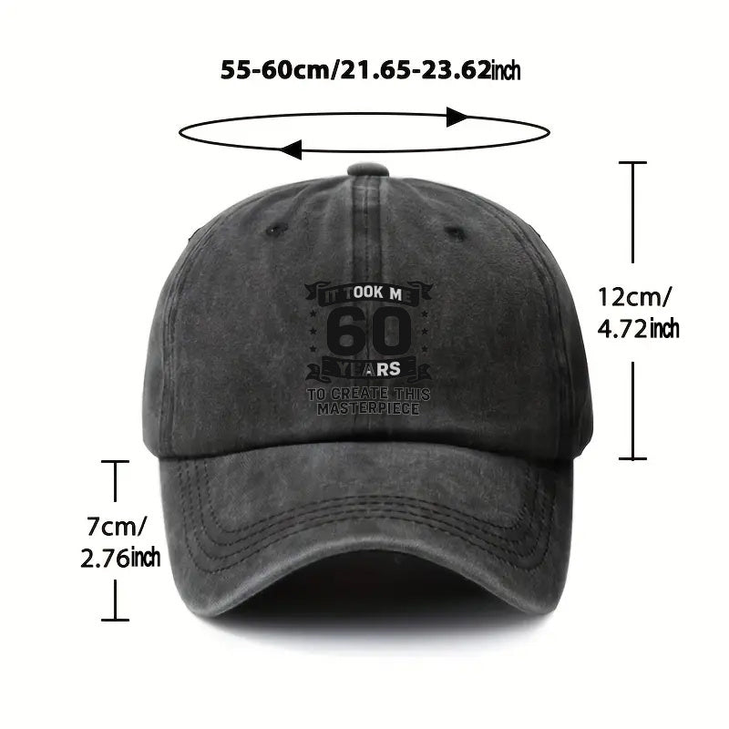 1P 1pc, "60 Years" Adjustable Baseball Cap, Lightweight Printed Women's Hat, "Creative Masterpiece" Men's Trendy Cap, an Ideal Gift for Weddings, Parties, and Birthdays.
