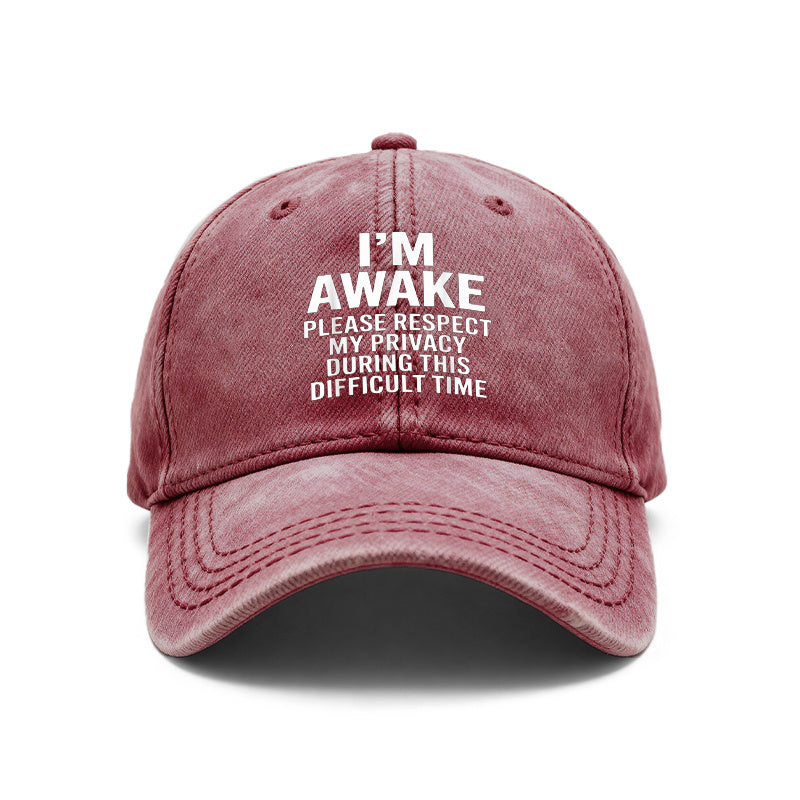 1pc Vintage Washed Unisex Baseball with "I'M AWAKE PLEASE RESPECT MY PRIVACY" Print - Adjustable Hat Suitable for Outdoor & Casual Wear, Gifts for Men & Women, Year-Round, Privacy Statement for and Daily Use