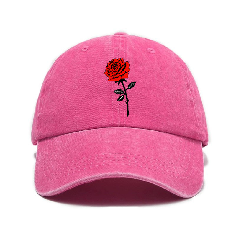 Washed Distressed Printed Baseball Cap Adult Easy Casual Style Rose Flower Print Washed Distressed Soft Top Vintage Baseball Cap Unisex All-Match Hat