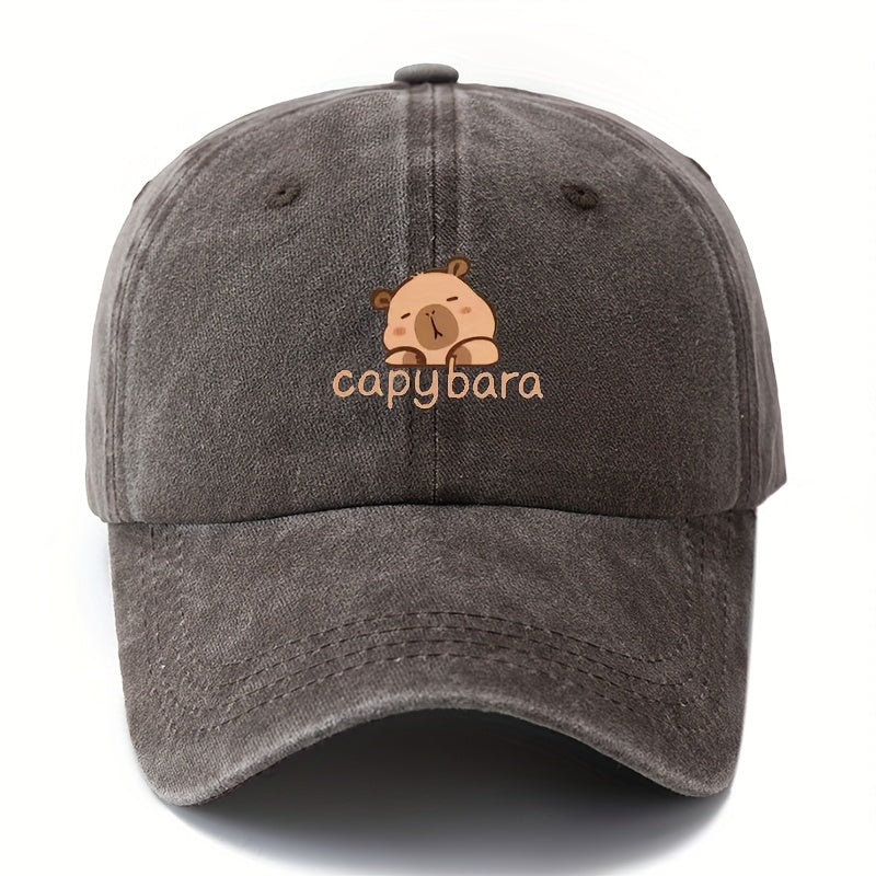 Unisex Capybara Print Baseball Cap | Lightweight 100% Polyester, Retro Washed Casual Outdoor Hat for Camping, Travel & Parties - Grey, Pink, Brown, Blue