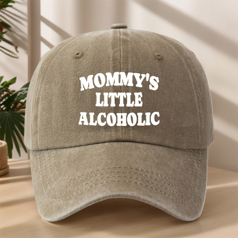 MOMMY's LITTLE ALCOHOLIC High-Quality Printed Baseball Cap, Classic Washed Distressed Vintage Curved Brim Hat for Outdoor Leisure, Sports, Running, Mountaineering, Camping, Fishing. Soft, Comfortable, Sweat-Absorbent, Breathable Duckbill Cap.  Street