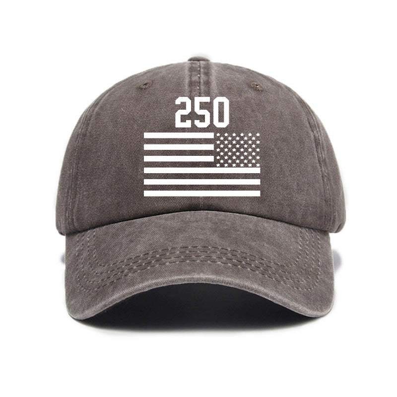 Washed Distressed Printed Baseball Cap Adult All-Match Vintage 250Th Anniversary Print Washed Distressed Soft Brim Sun Hat Unisex Trendy Baseball Cap