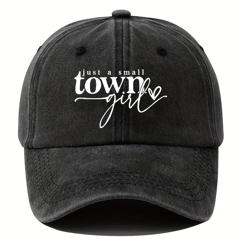 Unisex Adjustable Baseball Cap - "Just A Small Town" Letter Print, 100% Polyester Vintage Washed Style Outdoor Fishing Sun Hat, Suitable for Casual Wear And Sun