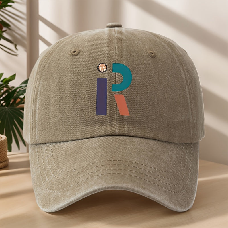 Vintage Washed Distressed Baseball Cap with R Letter Print & Duckbill Brim - Soft Breathable Sweat-Absorbent Suitable for Outdoor, Sports, Camping, Fishing, Streetwear - Curved Brim Hat for, Mountaineering, Hip-Hop Style