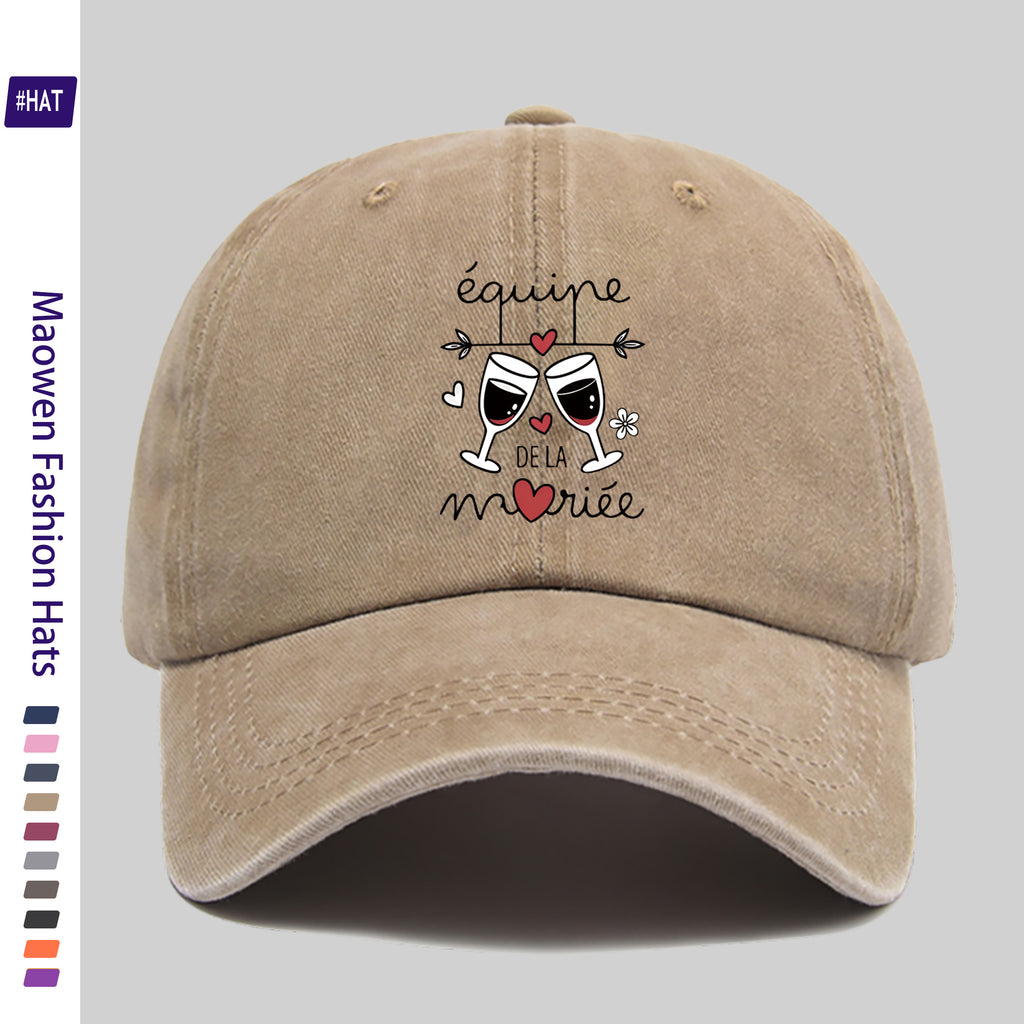 1pc Vintage Distressed Adjustable Sports Cap, Featuring a Stylish Wine Glass And Heart Decorative Pattern, with a Distressed Washed Cap Body And Fashionable Printed Design. It Is an Outdoor Casual Cap, a Fashionable Printed Breathable Baseball Cap