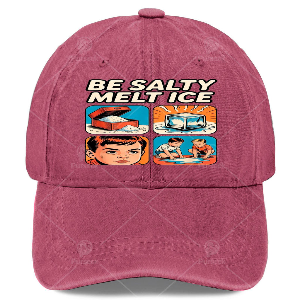 Unisex Fashion Baseball with a Washed And Distressed Look, Featuring The Humorous Phrase 'Stay Salts Melt I CE' As a Fun Gift