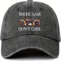 Unisex Baseball Cap, Fun Motorcycle Distressed Washed Black Baseball Cap with "Bikers Don'T Care" Print, Adjustable Baseball Cap, Fashionable Birthday Gift for Men And Women, for Parents, Friends, Cyclists, And Loved Ones