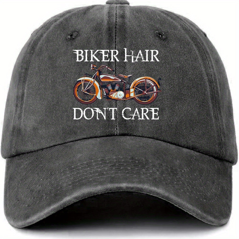 Unisex Baseball Cap, Fun Motorcycle Distressed Washed Black Baseball Cap with "Bikers Don'T Care" Print, Adjustable Baseball Cap, Fashionable Birthday Gift for Men And Women, for Parents, Friends, Cyclists, And Loved Ones