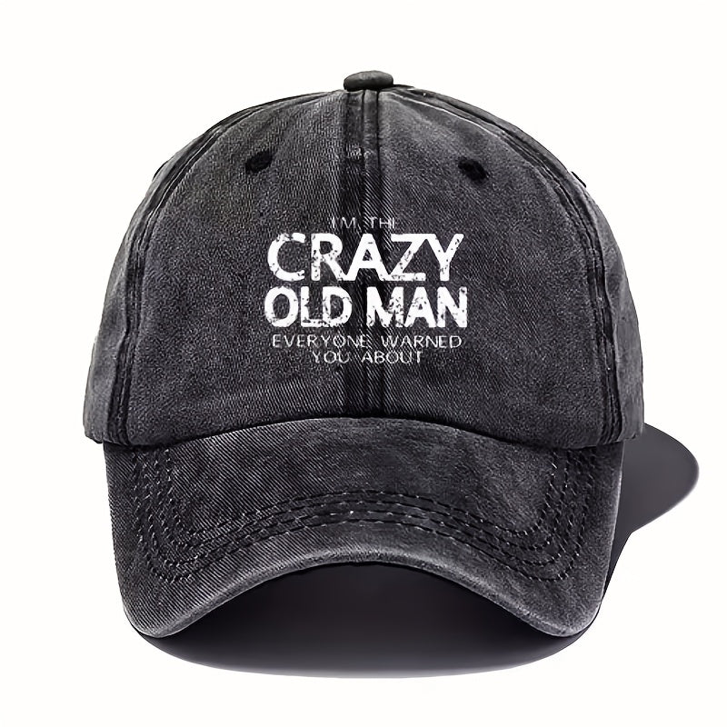 Casual Washed Cotton Printed Cap, Perfect for Home Use, Outings, Or As a Gift, an Ideal Choice for Holidays Such As New Year And Valentine'S Day, Fun Baseball Cap with Crazy Old Man Pattern, Men'S Style