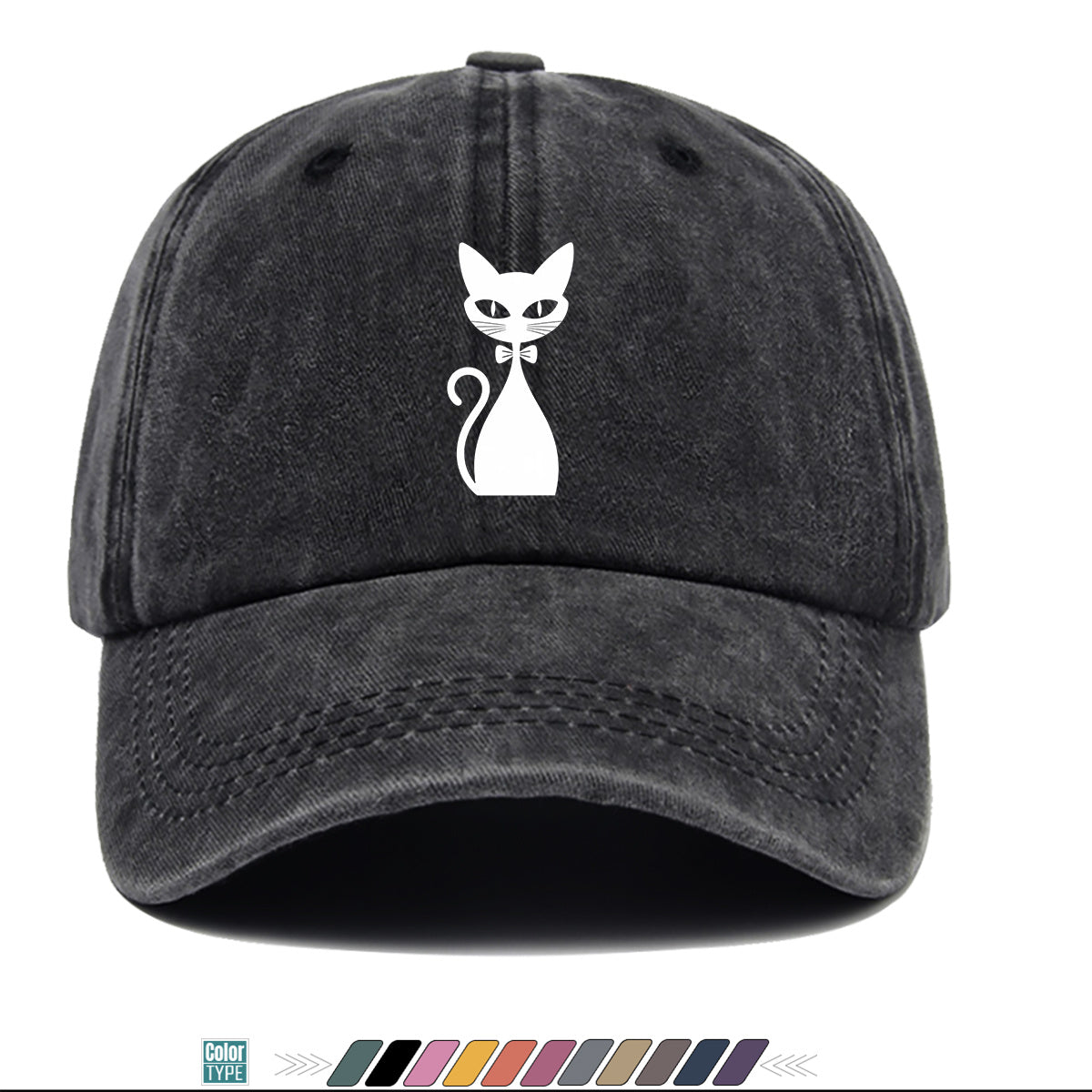 1pc Elegant White Cat Silhouette Printed Baseball Cap, Comfortable Breathable Sun Hat, Fashionable Easy Design, Unisex Adjustable Casual Versatile Duckbill Cap, Suitable for Daily Outings, Cafe Gatherings, Weekend Excursions, Girlfriends' Dates