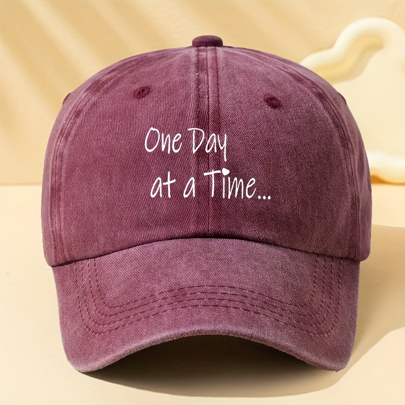 Men's Vintage ONE DAY AT A TIME Lettering Baseball Cap - Soft Breathable Hat Suitable for Dad, Boyfriend Birthday & Father's Day Gifts, Outdoor Casual Wear, Hand Washable Textile Material