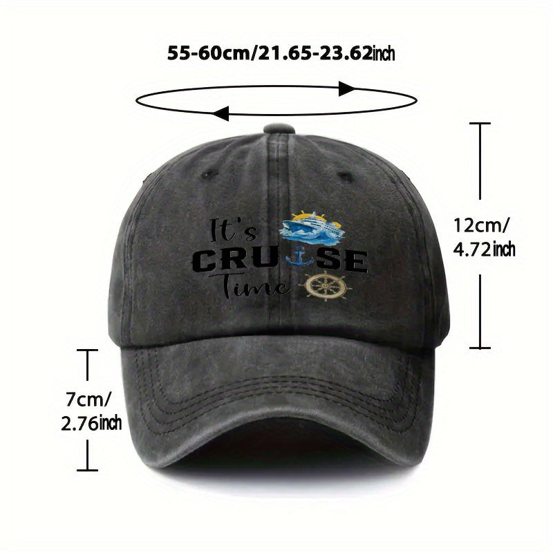 A Single Adjustable Baseball Cap Featuring a "CRUISE Time" Design, This Lightweight Printed Hat for Women And Sun Hat for Men Is a Perfect Gift for Travel, Parties, And Birthdays