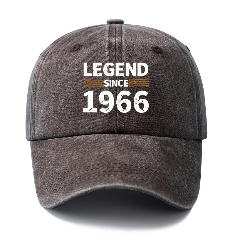A Unisex Fashionable and Versatile Printed "LEGEND SINCE 1966" Baseball Cap, Featuring a Classic Vintage Washed Lightweight Curved Brim. Suitable for Outdoor Vacations, Travel, Camping, and Other Casual Occasions. Also Ideal as a Hip-hop Cap