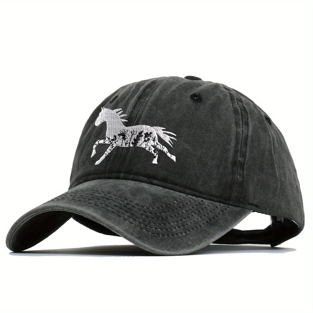 Unisex Adjustable Baseball Cap with Retro Running Horse Design, a Summer Must-Have