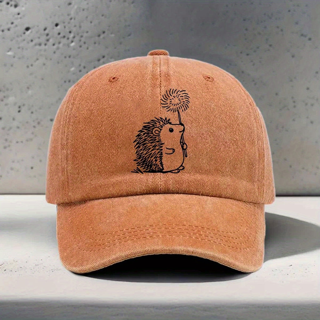 Men's & Women's Hedgehog Print Baseball Cap - Adjustable Washed Curved Brim Hat Suitable for Outdoor Sports, Travel, Casual Wear - Unisex Hip-Hop Cap with Hedgehog, for Daily Use and Vacation Activities