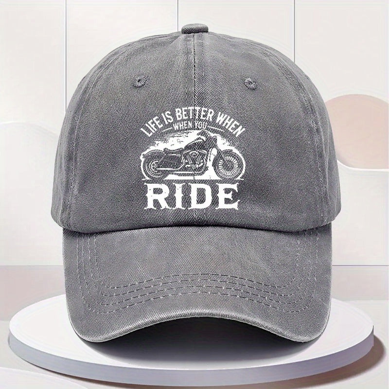 Men'S Retro Motorcycle Cap - Adjustable Snapback Hat Featuring 'Life Is Better When You Ride' And a Motorcycle Design - Lightweight Vintage Biker Hat for Motorcyclists - Casual And Riding Apparel - Offered in Black, Blue, Brown, Grey