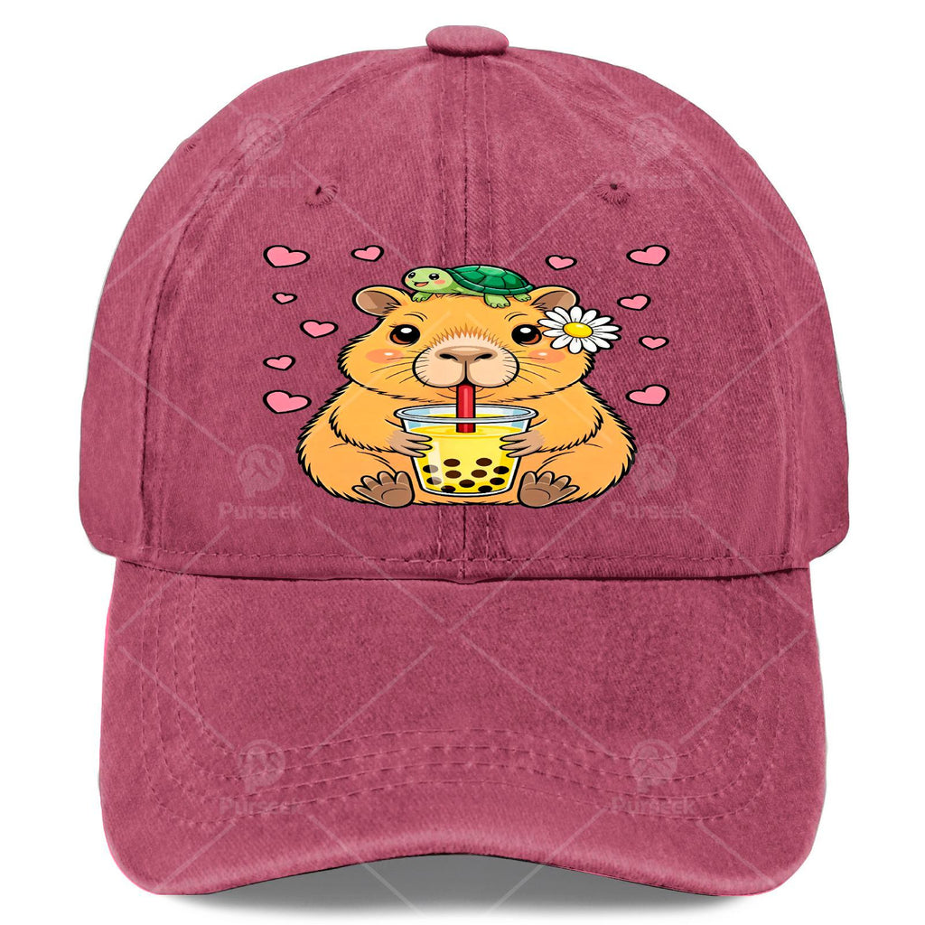 Cute Capybara Turtle Boba Tea Kawaii Anime Y2K Capibara Baseball Hat Unisex Low