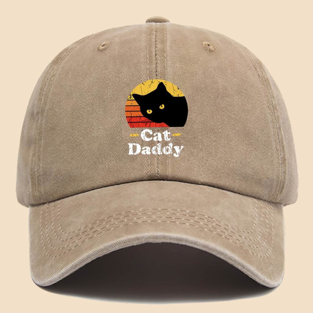 Charming "Cat- for daddy" Printed Baseball Cap, PAPA Retro Curved Brim for dad Hat, Suitable for Both Men And Women in All Seasons, Adjustable Size, Suitable for Most People, Trucker Sun Hat, Ideal Gift for Dad Or Grandpa, Suitable for Leisure