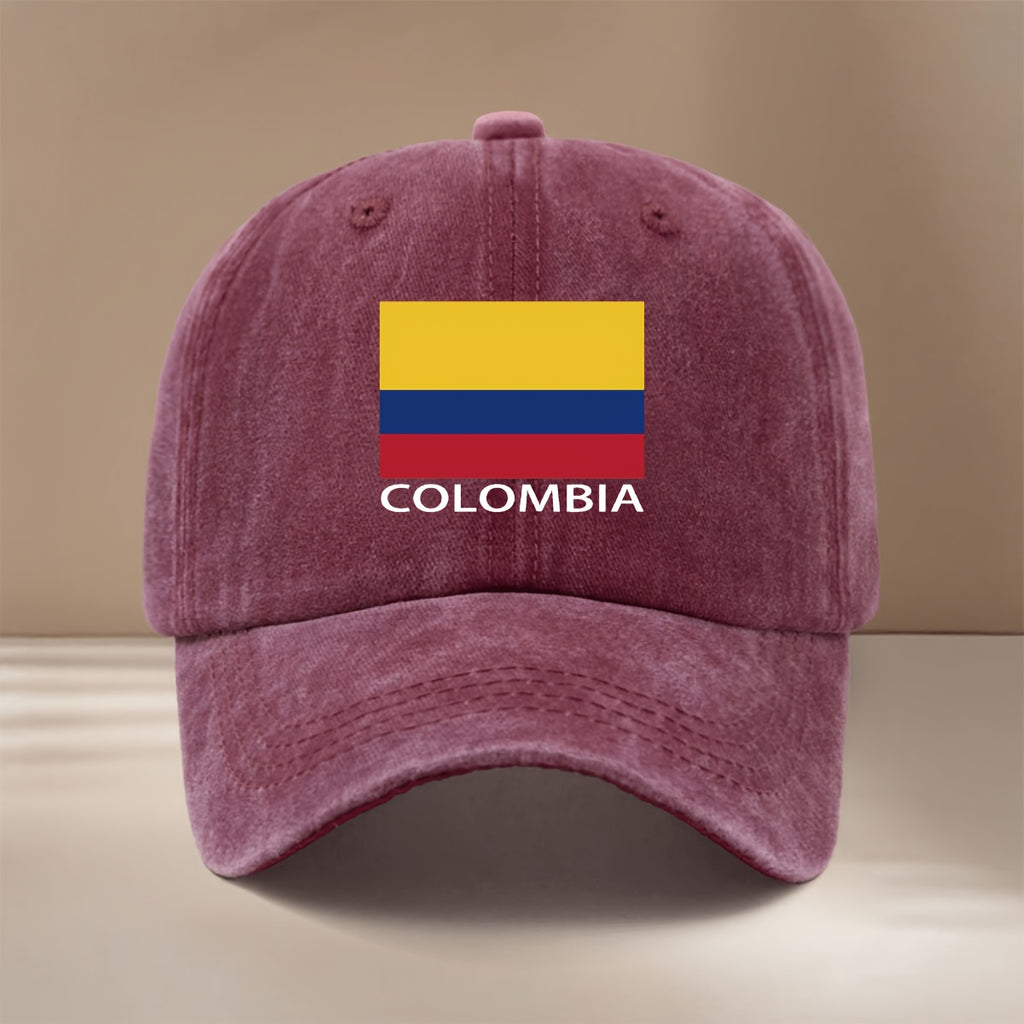 COLOMBIA Text Graphic Baseball Cap, Simple and Trendy Hip-Hop Hat for Men and Women, Textured Curved Brim Hat, Comfortable and Lightweight Duckbill Cap, Suitable for Vacation, Travel, Dinner Parties, and Camping, Six-Panel Hat, Adjustable Size