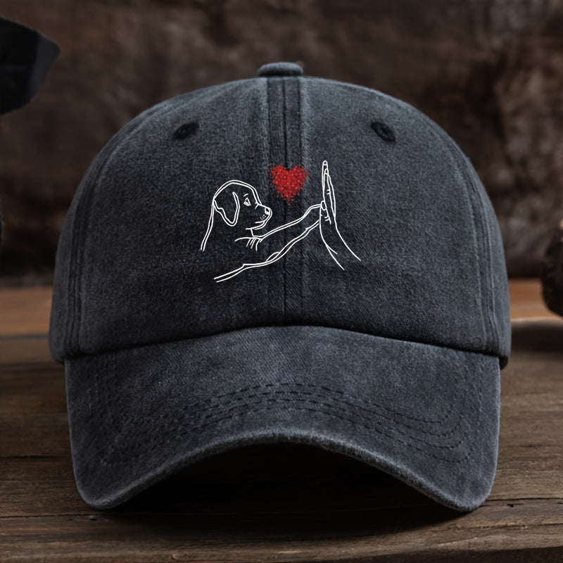 Men's Baseball Cap - Minimalist Dog Lover Hat with High-Five & Heart Graphic, Lightweight Textile for Everyday & Special Events - Perfect Gift for Pet Owners (Black), Dog Hat, Casual Headwear, Playful Design, Durable Construction, Stylish Headwear, Outdoo