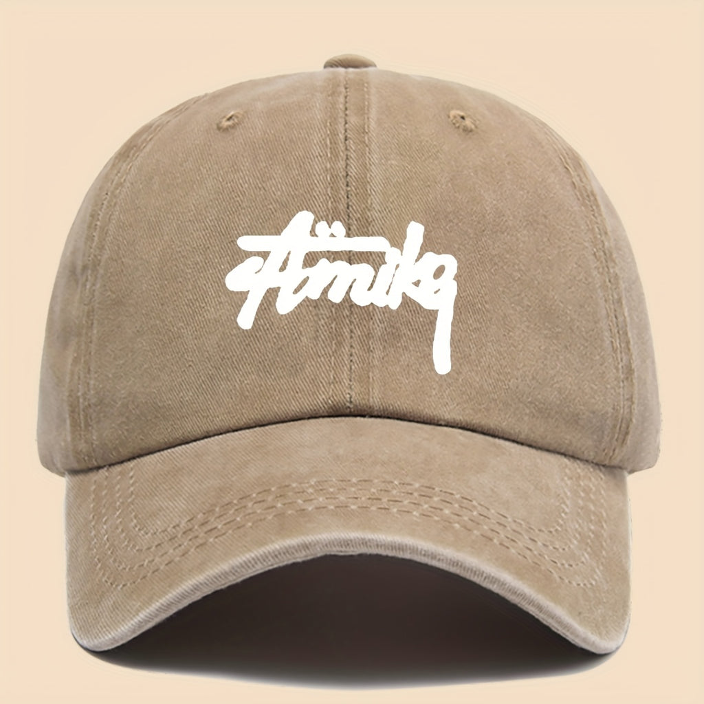 1pc AMIKE Printed Urban Cool Baseball Cap - Unisex Adjustable Washed Skate Cap for Outdoor Adventures, Breathable Fashion Unisex Design, Perfect for Hiking, Fishing, Dating - Ideal Gift for Teens, Couples, and Families for Birthdays/Holidays