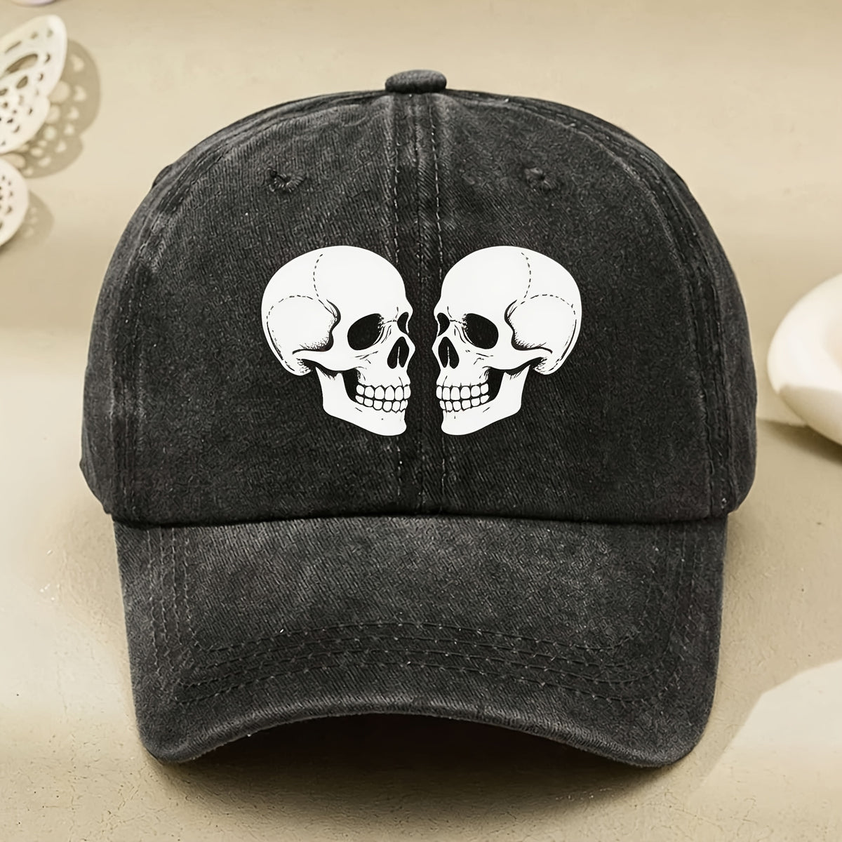 Vintage Double Skull Graphic Baseball Cap for Men And Women Cool Street Style Casual Hat for Anniversary And Party