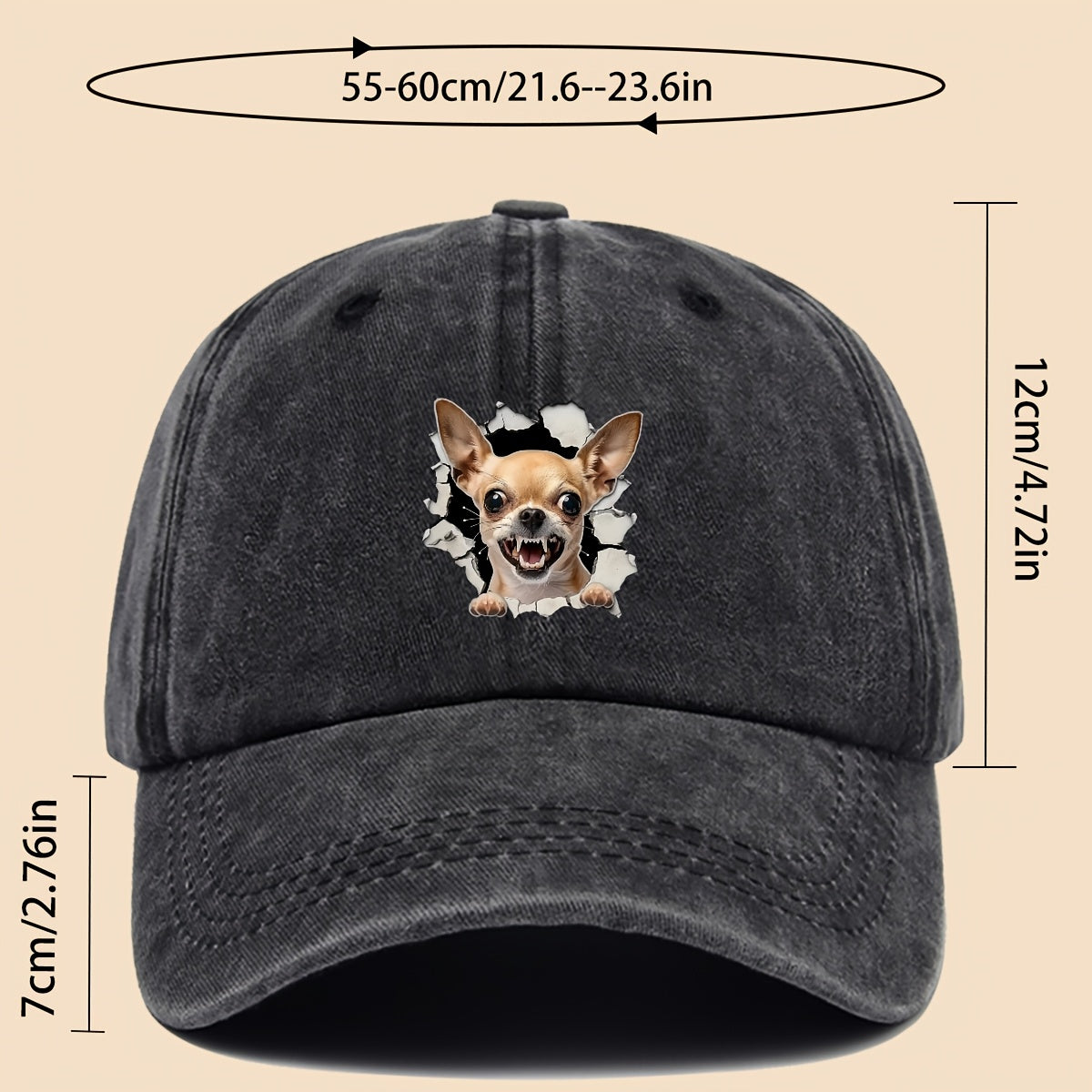 1pc Chihuahua Dog Print Trucker Hat - Adjustable Unisex Baseball Cap with Chihuahua Pattern, Soft-Top Curved Brim & Machine Washable Polyester Cap Suitable for Outdoor, Gifts for,, for Men and Women, for - Wear