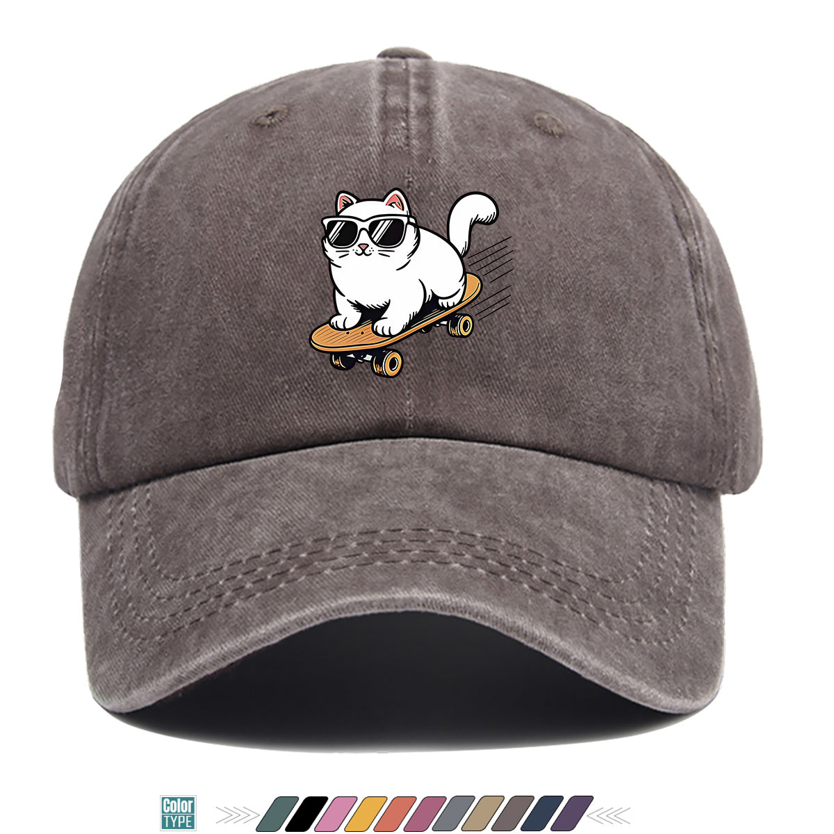 1pc 1pcs White Cat with Fashion Glasses Trucker Hat - Adjustable Unisex Cap Suitable for Skateboarding, Streetwear, Music Festivals, Summer Sun, Breathable Visor, Trendy Gift for &, Birthday Present for Skateboarders