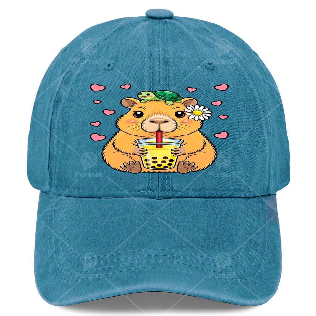 Cute Capybara Turtle Boba Tea Kawaii Anime Y2K Capibara Baseball Hat Unisex Low
