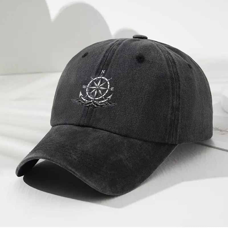 Classic Nautical Octagonal Compass Cap - Navy, Dark Green, Brown - Sturdy Fabric, Perfect for Sailing, Beach, Hiking - Great Nautical Present for Sailors, Coast Guards, Adventurers, Adventure Gear, for Sailor Style Headwear, Hand W