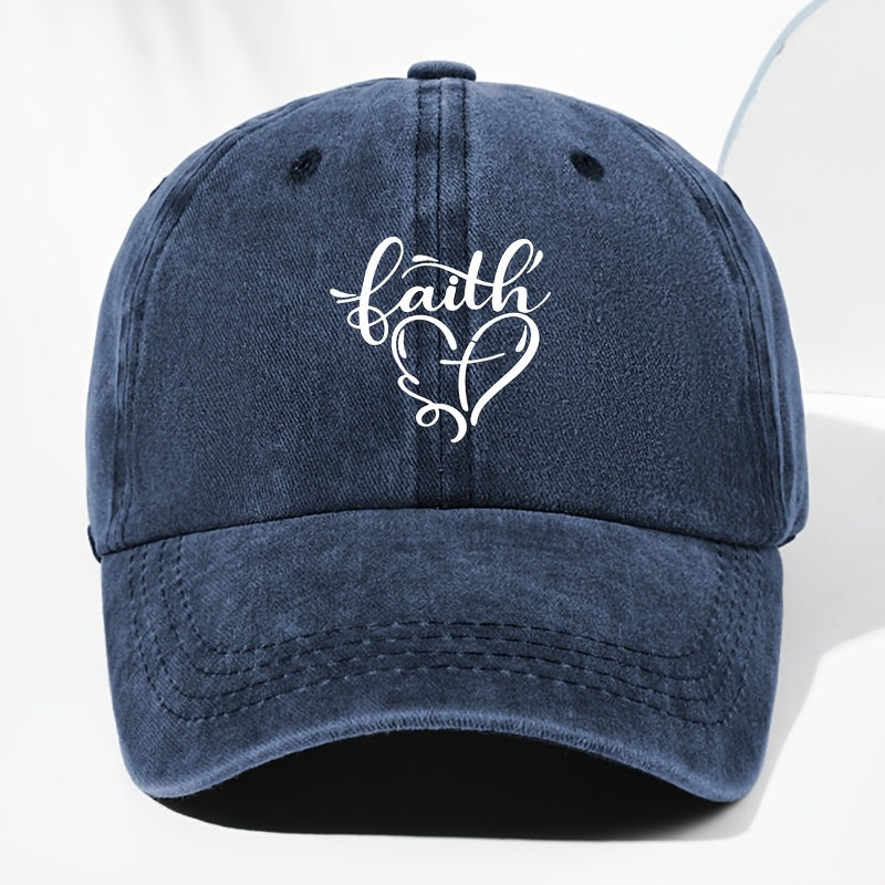 Vintage Washed Baseball Cap with Faith And Heart Design - Adjustable, Lightweight Sun Hat, All-Season Wear, Perfect for Outdoor Activities, Baseball Cap