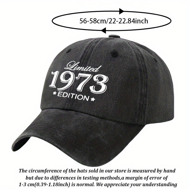 1973 Limited Edition Vintage Baseball Cap - Retro with Original 1973, Textile Fabric for Back to, Graduation & Teacher Events - Nostalgic Collectible for 70 Themed Outfits