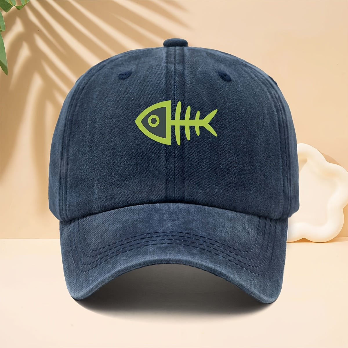 Men' & Women' Fluorescent Green Fishbone Print Trucker Hat - Adjustable Snapback Cap with Curved Brim, Soft Top Suitable for All- Outdoor, Travel, Parties, Casual Wear - Unisex Baseball Cap for Fishing Trips and Daily Use
