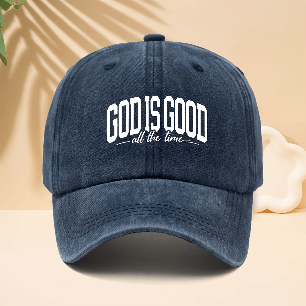 Baseball Cap with 'GOD IS GOOD ALL THE TIME' Pattern, American Street Faith Design Style Curved Brim Cap for Walking, Parties, Dates, Shopping, Vacation, Travel, Dad Hat, All-Season, Adjustable Size, Unisex Casual Hat