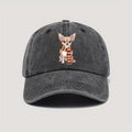 Cute Chihuahua & Scarf Print Vintage Washed Baseball Cap - Adjustable Snapback, Lightweight All-Season Outdoor Casual Hat, for New Year Celebrations, Accessory, Soft Texture, Seasonal Accessory, Playful Design, Hand Washable, Fashion Accessory