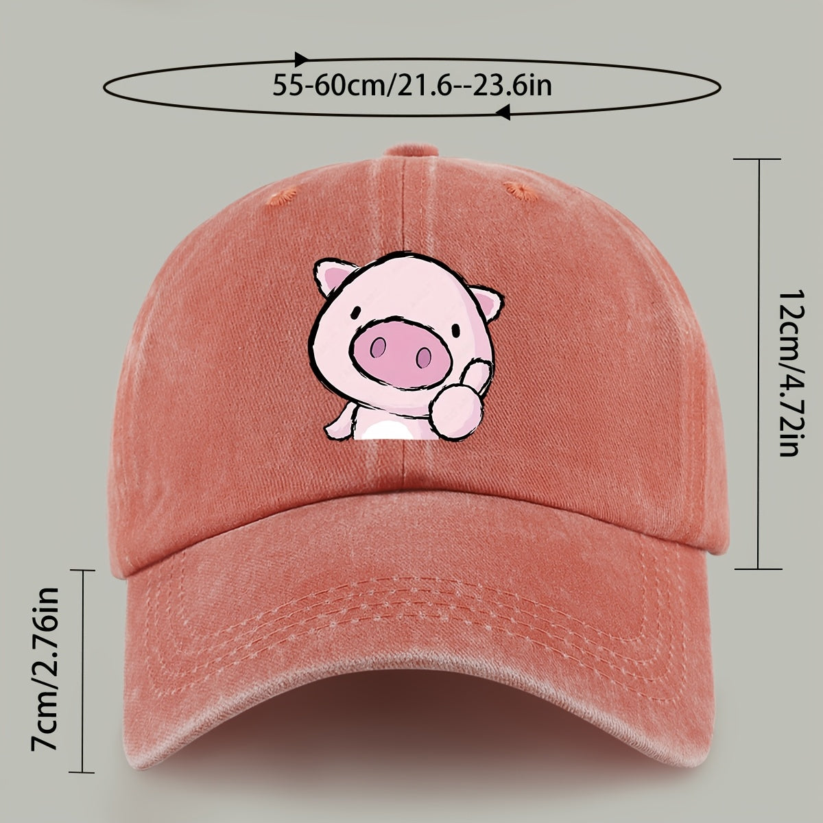 1pc Cute and Playful Piglet Pattern Printed Baseball Cap, Lightweight, Comfortable, and Breathable, Adjustable Size, An Excellent Valentine's Day Gift for Your Partner, Unisex Outdoor Casual Wear Accessory, Mom and Dad's Beach Vacation Leisure Sun