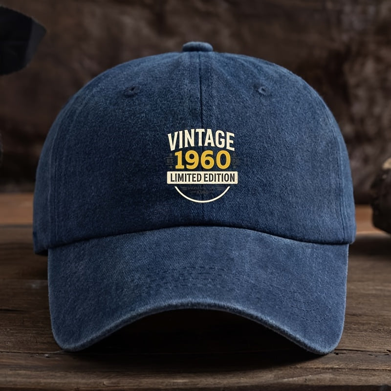 Men' Vintage 1960 Limited Edition Baseball Cap - Adjustable Snapback, Breathable Textile Fabric Hat Suitable for Outdoor & Casual Wear, Durable Retro Headgear with Cap, Hand Washable (Not Dry)