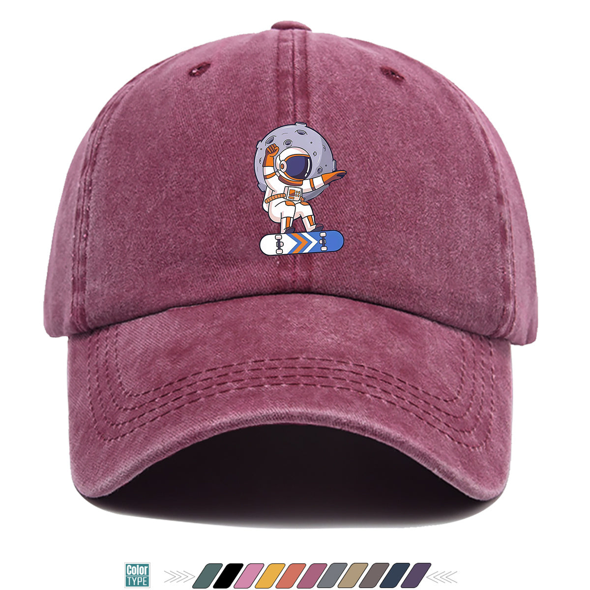 1pc Astronaut Skateboard Print Baseball Cap, Trendy Individual Sun Hat, Fashionable Cool Breathable Unisex Duckbill Cap, Adjustable Size Street Hip-Hop Hat, Outdoor Travel Sunshade Hat Suitable for Skateboarding, Street Dance, Camping
