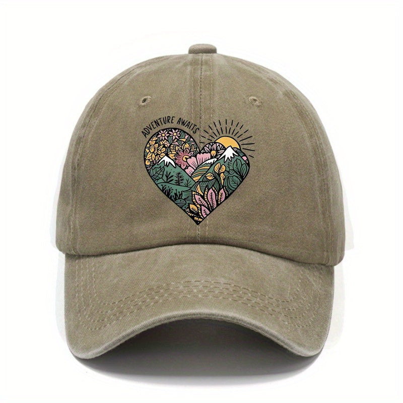 Unisex 100% Baseball Cap, Floral and Mountain View Print, Adjustable Buckle Closure, Lightweight, Breathable, Sun-protective, Ideal for Outdoor Sports and Summer Activities